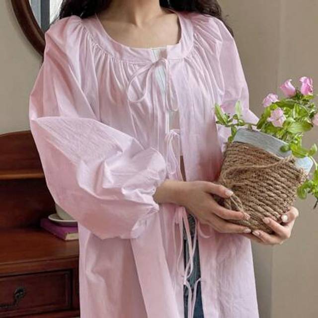 SHEIN YIU In Seoul Women&#39;s Light Pink Bow Tie Collar Blouse With Bowknot Strap Fall Women Clothes Country HOT