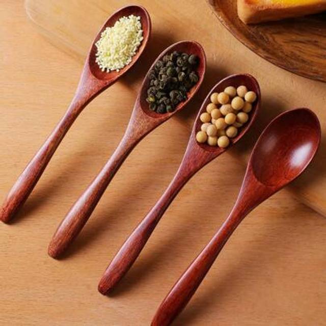 SHEIN 4PCS Small Wooden Spoons, 5.7Inch/14.5cm Honey Spoons For Tea, Wooden Honey Teaspoons For Coffee, Little Tiny Wood Spoons, Mini Table Spoons For Jar &