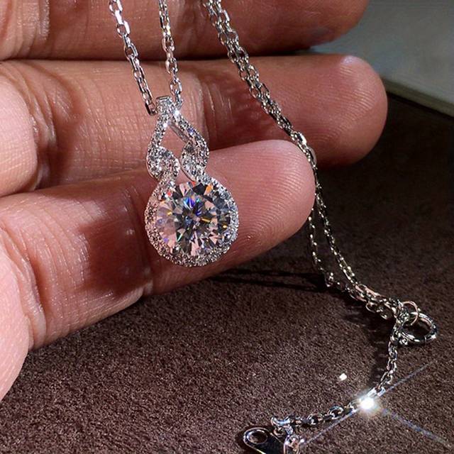 TEMU 1-2 Carat Moissanite Gourd Pendant Classic Four-prong Round Moissanite Necklace Clavicle Chain For Women