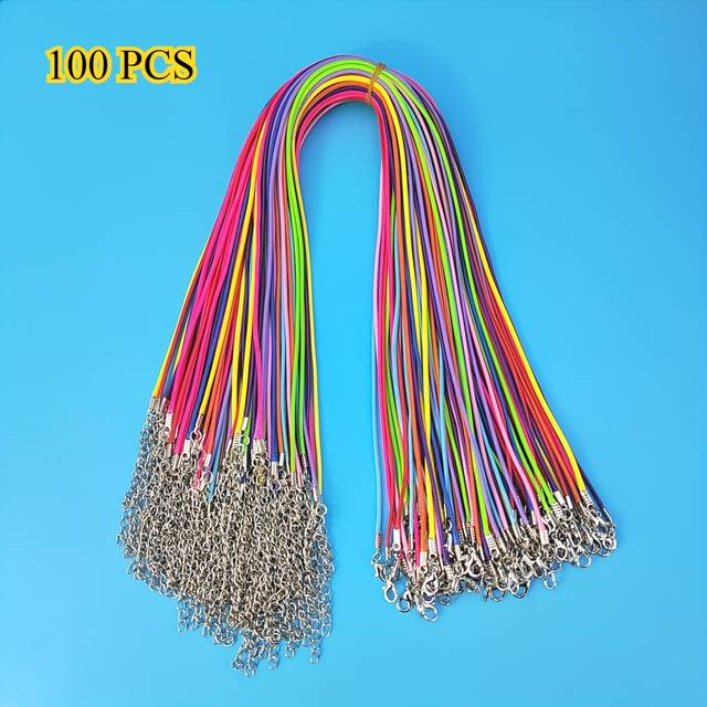 TEMU 100pcs Premium Alloy Necklace Cords With Lobster Clasps, 1.5mm Wax Rope, Black & Multicolor, Unisex, Adjustable, Durable, For Jewelry Making Supplies, Daily & Gift Use