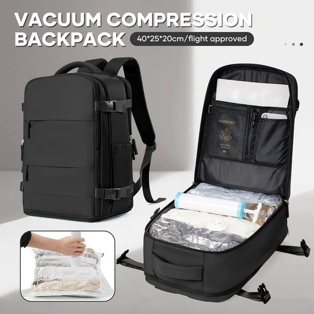 TEMU Ryanair Travel Backpack 40×20×25cm With Vacuum Bag And Pump, Space-saving, Dry/wet , Notebook Compartment, Independent Shoe Compartment, Suitable For Daily Commute, Business Trips, And Vacations