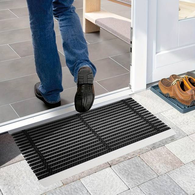 TEMU Nicoman Black Brush Strip Doormat, Heavy Duty Barrier Aluminium Metal Door Mat
