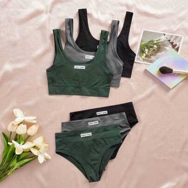SHEIN 3pcs/Set Seamless Bra And Panty Set Briefs Summer Holiday Casual