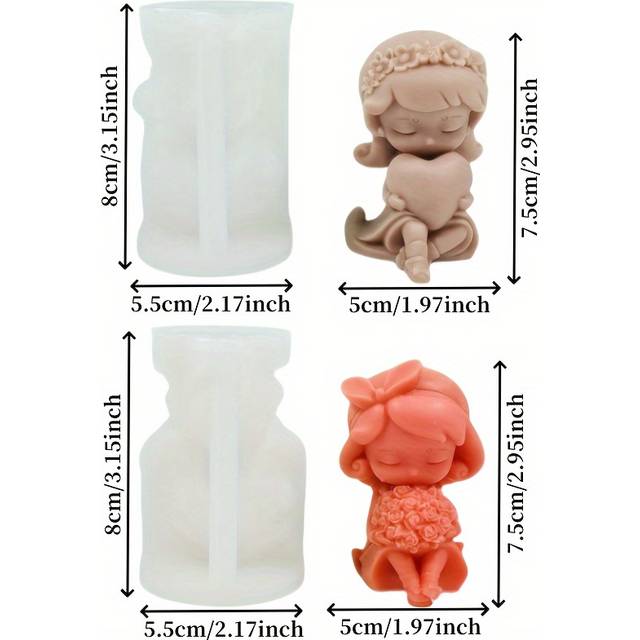 TEMU 2-pack Silicone Candle Molds, Heart & Rose Girls Design, For Soy Wax, Concrete, And Plaster Casting, Home Decor Accessory, Kitchen Supplies