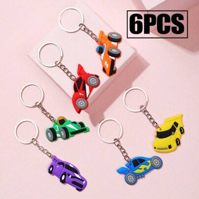 SHEIN 1/6 Pieces Set Of Rubber Mini Racing Car Keychains For Boys And Girls, Fashionable And Cool Silicone Luggage Decoration Pendants, Suitable For Small G