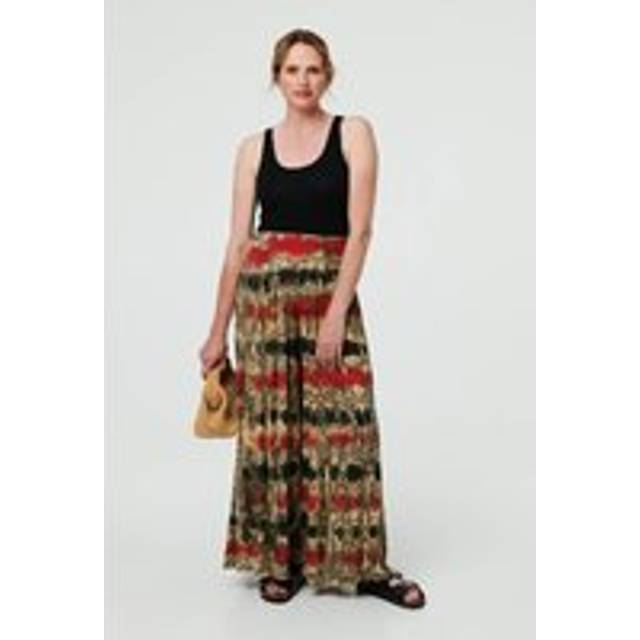 Tie Dye Shirred High Waist Wide Trousers - Orange - M