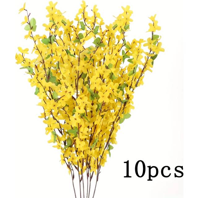 TEMU 10pcs Of Yellow Flowers (24.1''/61cm), Artificial Jasmine Flowers With Long Stems For Indoor And Outdoor Wedding And Home Decoration.