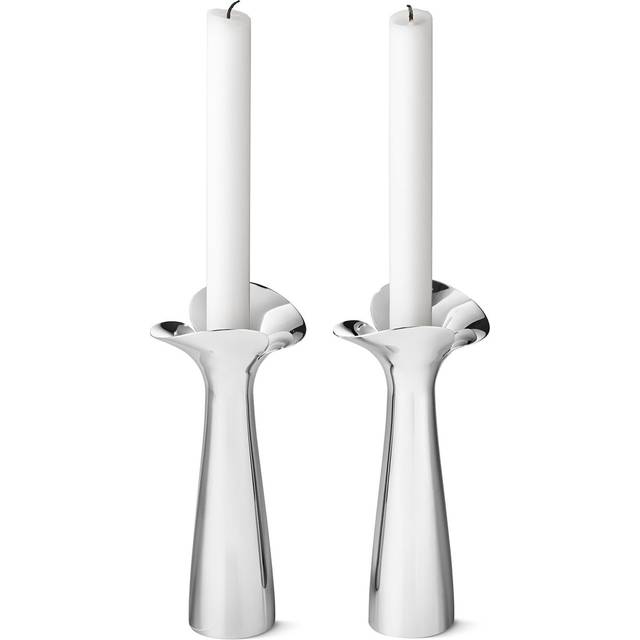 Georg Jensen - Bloom Botanica Candleholder - Ljusstake - Stainless Steel - Set of 2 - W2,7 x H20 cm