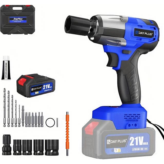 TEMU Cordless Impact Wrench 3-in-1 Electric Wrench, 450nm High Torque, Brushless Motor, Multifunctional Impact With 18 Accessories, Battery And Charger For Diy, Automotive, Home