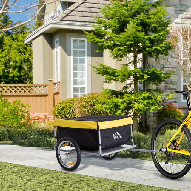 TEMU Bicycle Cargo Trailer, Two-wheel Bicycle Large Trailer Oxford Fabric, Folding Storage, & Removable Cover, Yellow