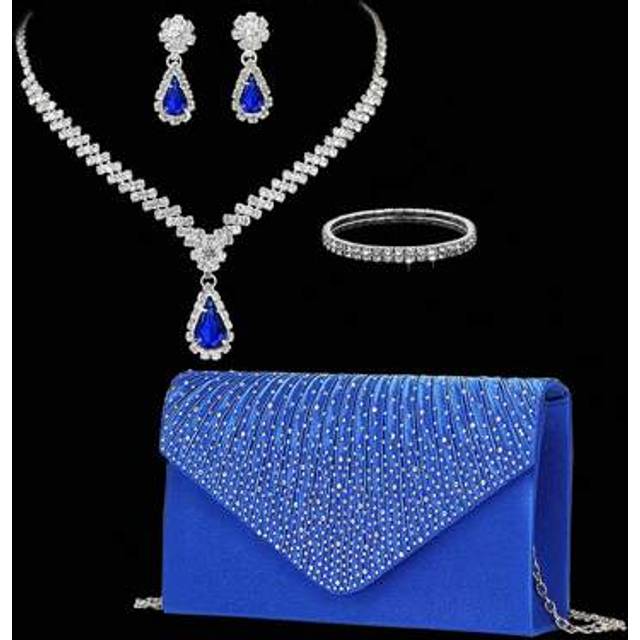 SHEIN Women&#39;s Luxury Elegant Crystal Party Clutch, Shoulder Bag, Bracelet, Necklace, Earrings Set