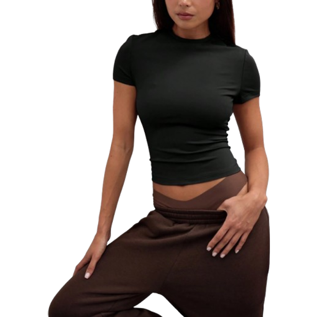 MUSERA Capped Sleeve Snatched T-Shirt Casual Summer Spring Vacation Basics Everyday Airport Holiday