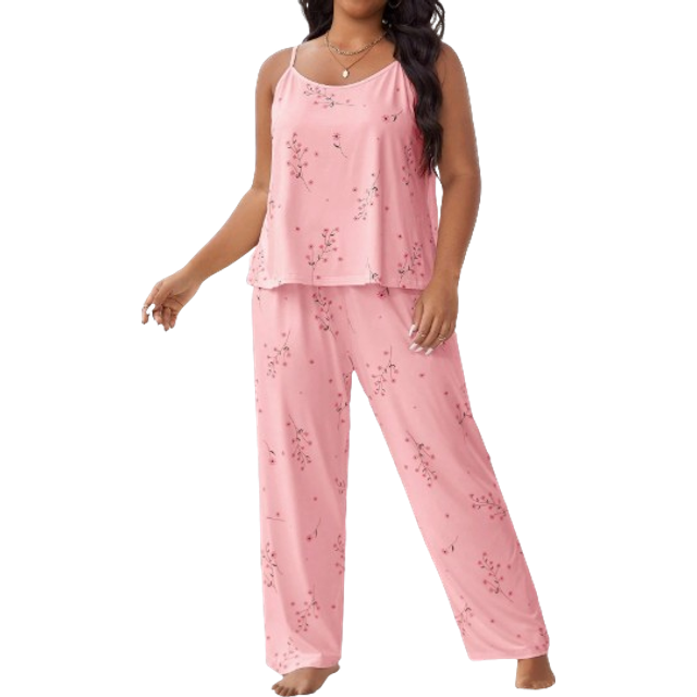 SHEIN Plus Size Pajama Set, Solid Color Camisole And Pants, Fashionable For Summer