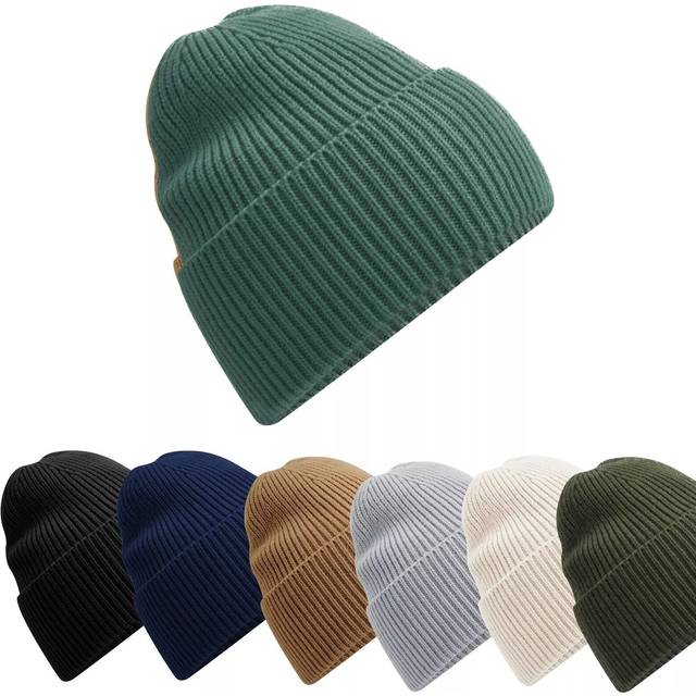 Recycled beanie beige grey blue green or black oversized cuffed beanie ski hat