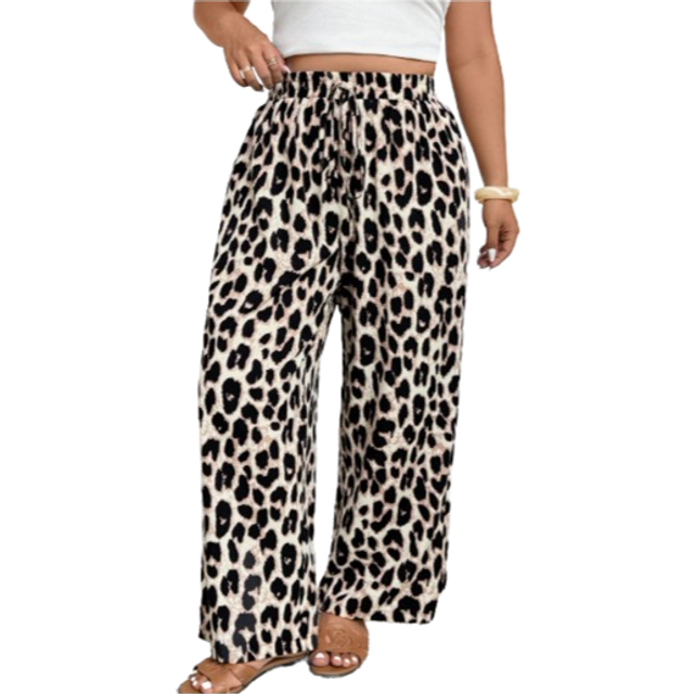 SHEIN Plus Size Leopard Print Pants, Fashionable For Summer,Summer Pants
