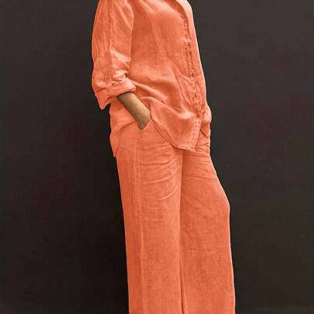 SHEIN Casual Polo Neck Cardigan Top Combined With Relaxed Drawstring Waist Loose Wide Leg Pants, 2 Pieces Set, Soft Fabric, Versatile For Beachwear, Commute