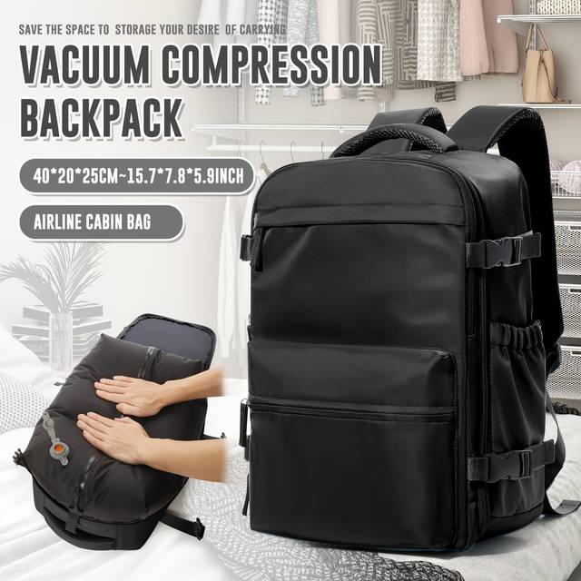 TEMU 35l Beige Vacuum Travel Backpack - 40x20x25cm, Airline Cabin Rucksack With Trolley Sleeve, Shoulder Straps, And Utility Pockets For , For Weekend Or Daily Commute