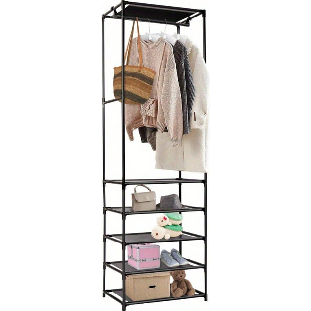 SHEIN Clothe Rail Clothing Rack Heavy Duty 177*55*36cm Freestanding Garment Rack With 5-Tier Storage Shelves Shoe Rack Wardrobe Display Stand Closet Organiz