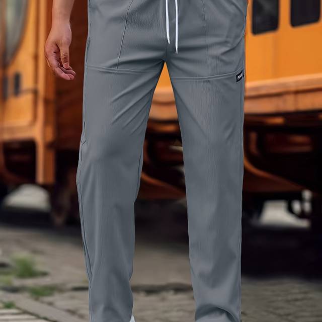 TEMU Men's Casual Pocket Joggers, Straight Leg Drawstring Regular Fit Long Sports Pants For Spring Autumn