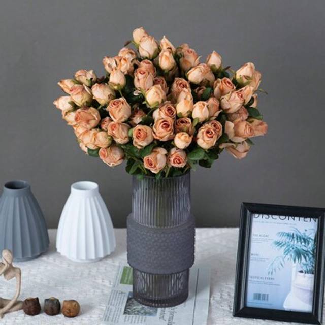 SHEIN 1pc/2pcs/3pcs/4pcs/5pcs/6pcs Pink Artificial Roses, Artificial Dried Flower Roses, Home Decoration Artificial Roses, Nordic Style 7 Small Rose Head Si