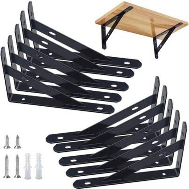 SHEIN 10 Pieces Shelf Brackets Heavy Duty, Wall Mounted Triangle Shelving Brackets, 90 Degree Right Angle Shelf Supporters Brace Brackets, For Living Room B