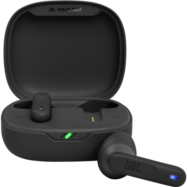 JBL Wave Flex, in-ear trådlösa hörlurar med IP54 och IPX2 vattentäthet, TalkThru och AmbientAware-teknik och 32 timmars batteritid, svart
