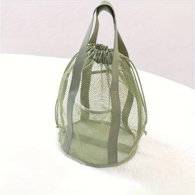 TEMU Large Capacity Mesh Bag, Durable Nylon Drawstring Toiletry Pouch With Handle And Multiple Pockets For Toiletries, Ideal For Swimming, Camping, Travel, And Outdoor Use - In