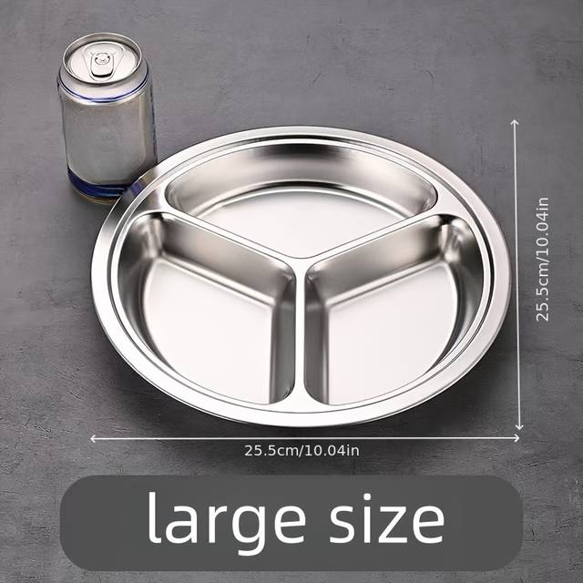 TEMU Stainless Steel 3-compartment Serving Platter - Cafeteria, Parties & Camping - Durable Round Dinnerware