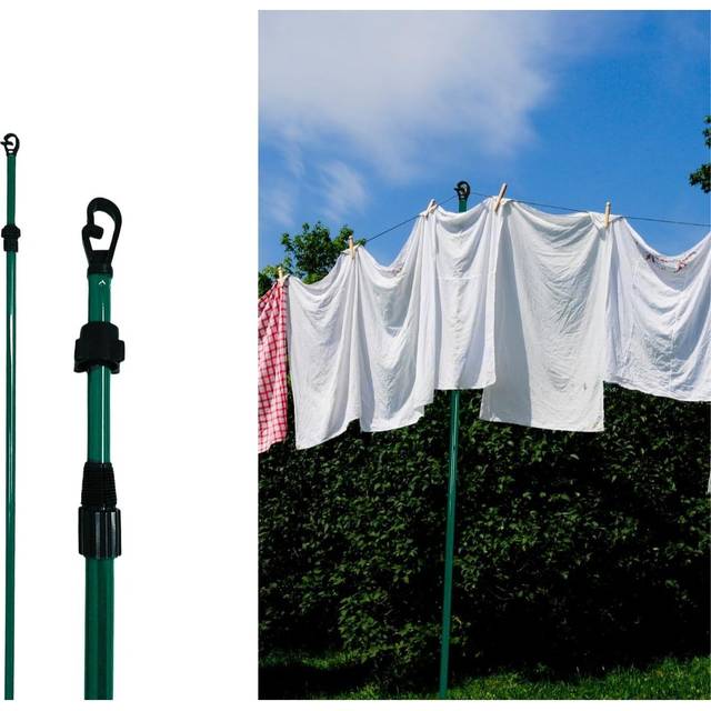 TEMU Galvanised Washing Line Prop, Extendable Outdoor Pole, Clothes Laundry Support, Telescopic 2.4m (2 X Galvanised Washing Line Prop)