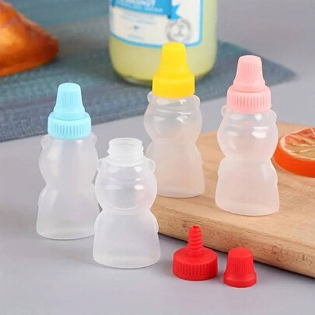 SHEIN 4pcs Mini Sauce Bottle Set - Portable Oval Plastic Containers For Ketchup, Soy Sauce, Honey, Salad Dressing, Animal Themed, Hand Wash Only, Suitable F