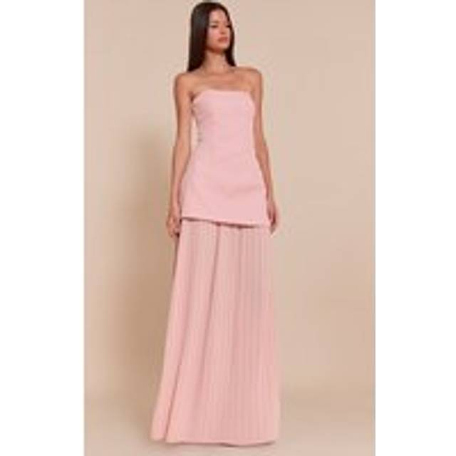 Blush Chiffon Pleated Skirt Panel Bandeau Maxi Dress, Pink - 4