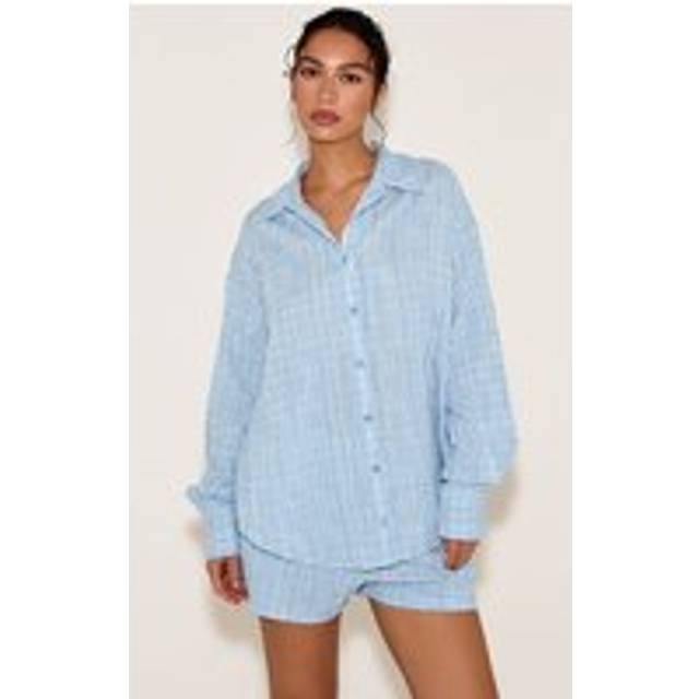 Blue Striped Linen Long Sleeve Shirt, Blue - 16
