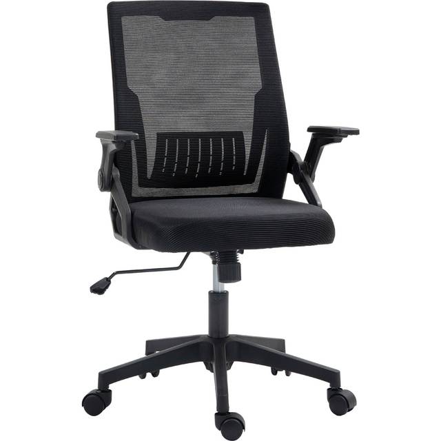 Vinsetto Mesh Office Chair for Home with Lumbar Support - Flip-up Arm - Wheels - Black | TJ Hughes