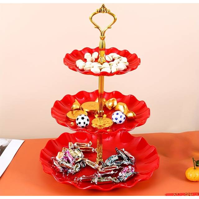 TEMU 1pc Pp Three-layer Candy Tray For Home Use, Living Room, Dried Fruit Tray, Fruit Tray, Creative Plastic Fruit Basket, New Year Festive Style, Suitable For Parties, Weddings, Restaurants, Buffets
