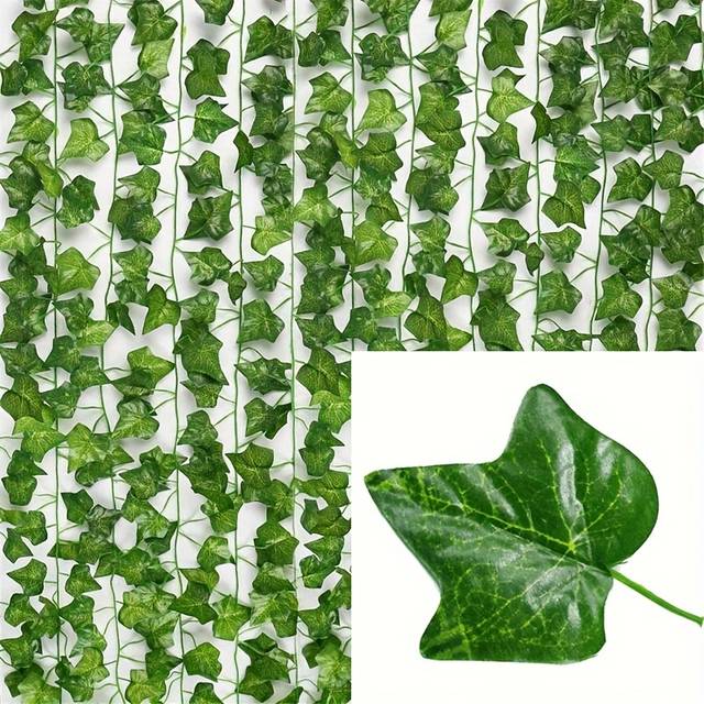 TEMU 24pcs Artificial Ivy Vines - Classic Realistic Green Leaf Garland For Wedding, Home & Garden Decor, Durable Indoor/outdoor Hanging Vines For Wall, Ceiling, Party, Office, Diy Fake Ivy Leaves