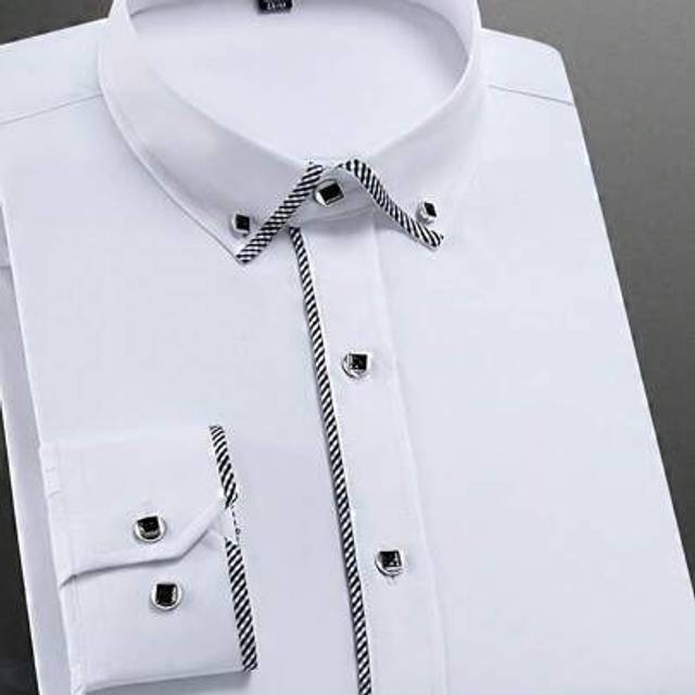SHEIN Men&#39;s Fashion Casual Business Commuter Solid Color Stand Collar Button Long Sleeve Shirt, Men&#39;s Formal Slim Fit Shirt, Men&#39;s Solid Color Shirt. Suitab