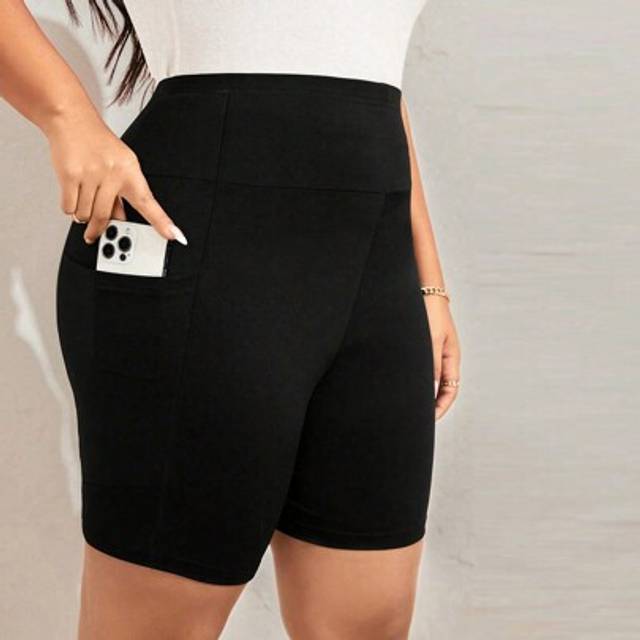 Luneh Plus Size High-Waisted Basic Everyday Casual Sport Black Cycling Leggings Shorts