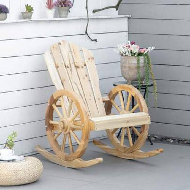 SHEIN Outsunny Wooden Adirondack Rocking Chair Reclining Armchair Outdoor Garden Furniture Patio Porch Rocker