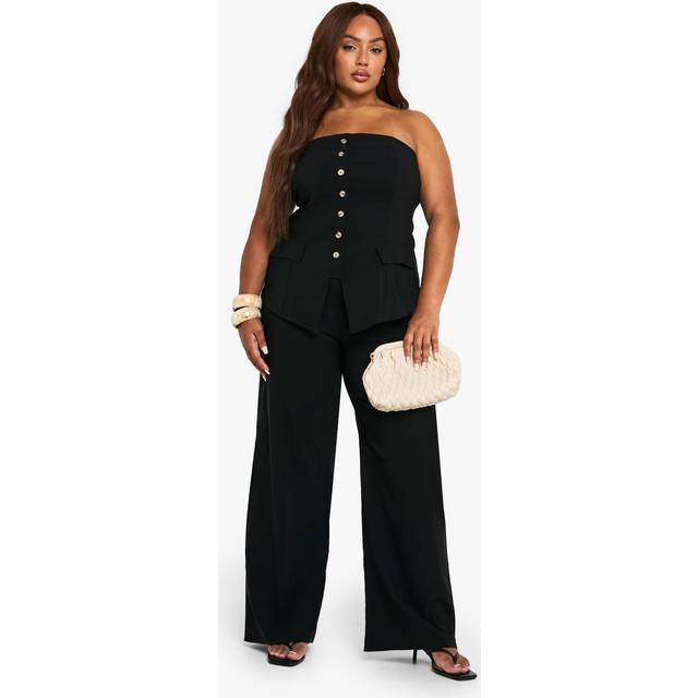 Womens Plus Super Stretch Bandeau Longline Waistcoat & Wide Leg Trousers - Black - 22, Black