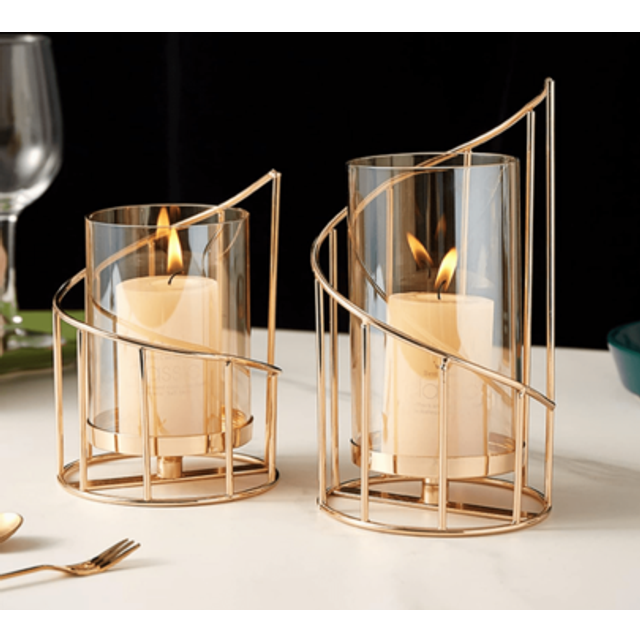 SHEIN 1 PC Metal Wire Candle Holder Set, Glass Pillar Candle Holders Gold Decorative Tea Light Candleholders For Home Decor Table Decorations Centerpiece