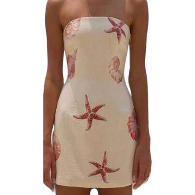 SHEIN Women Strapless Sequined Mini Dress Floral Print Sleeveless Tube Top Bodycon Dresses Bandeau Tube Short Dress Summer Beach Cocktail Holiday Dress