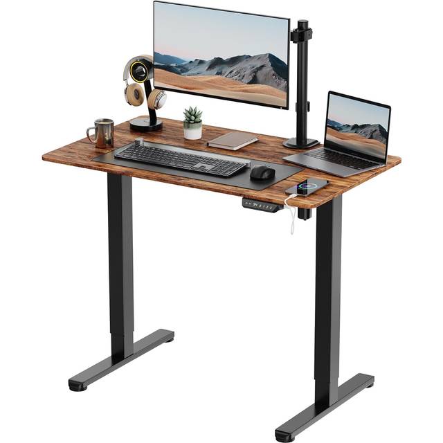 Black Standing Desk with Walnut Desktop 100x60cm
