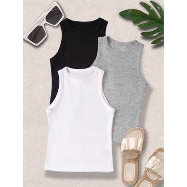 SHEIN Women Summer Solid Color Crew Neck Casual Camisole