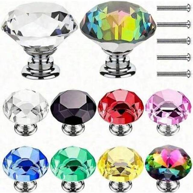 SHEIN 10pcs Crystal Glass Cabinet Knobs, Dresser Furniture Door Knobs, Drawer Pulls Handles, 30mm Diamond Shape Drawer, For Wardrobe And Cupboard, Cupboard