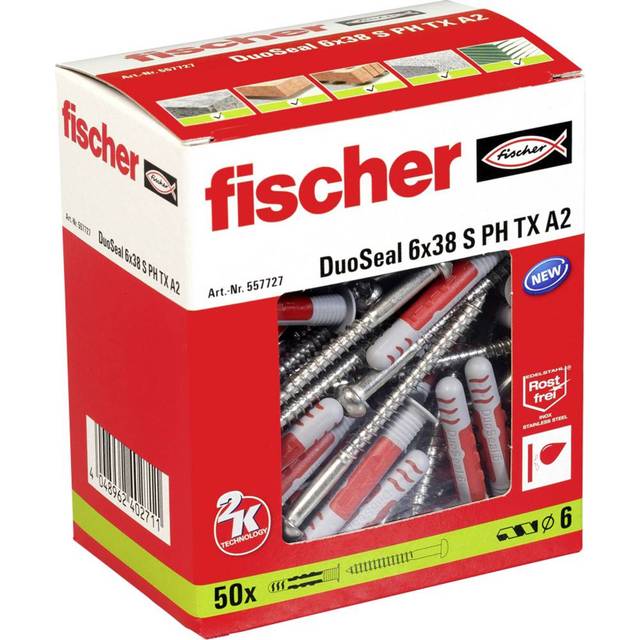 Fischer Fixings Duoseal 6X38 S Plug + Screw A2 Pk 50, Multi
