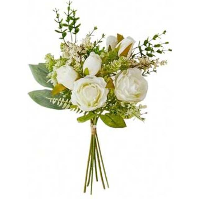 SHEIN 1 Bunch Artificial White Rose Flower Bouquet Fake Plants Eucalyptus Leaves For Wedding Ceremony Spring Home Decor