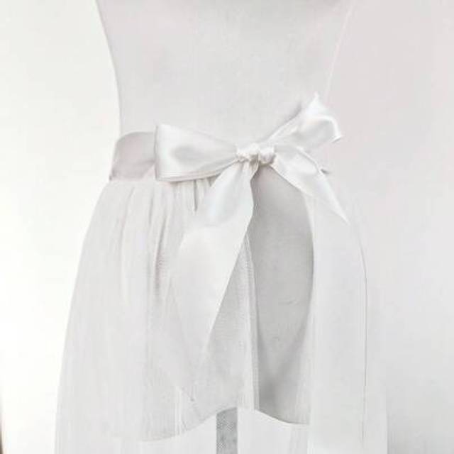 SHEIN 1pc Flare Tulle Skirt, New Arrival European & American Style, Tie-Waist Long Tail Skirt, Black/White/Ivory