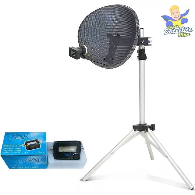 60cm dish 2 way lnb to fit sky q & tripod + satellite finder portable camping