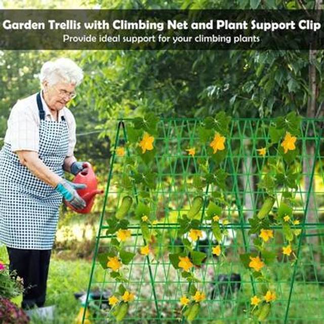 SHEIN 23pcs Green Metal Garden Trellis, 10 Poles + 13 Accessories Multi-Purpose Support Stakes, Durable For Tomatoes, Cucumbers, Grape Vines, Vegetables And