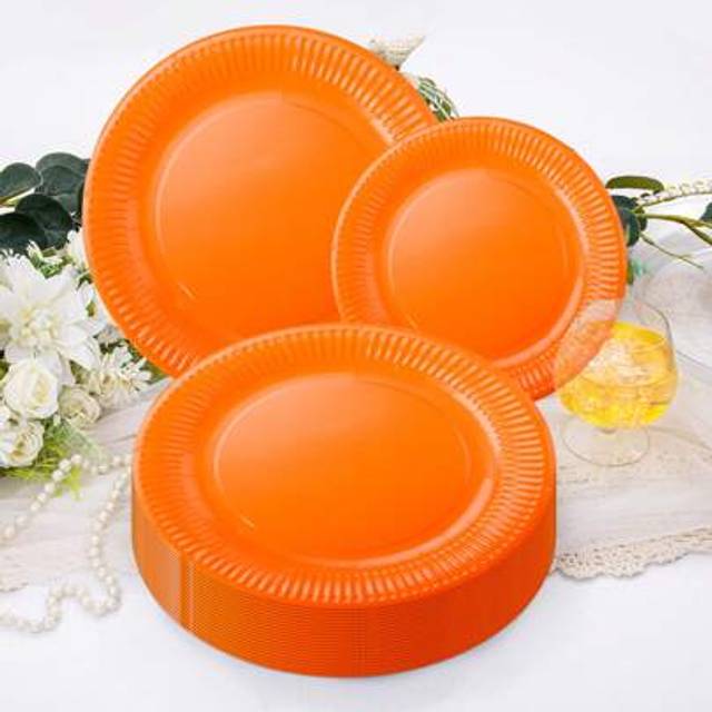 SHEIN 20pcs 9-Inch Disposable Orange Plates, Holiday Party Decorations, Wedding Birthday Party Disposable Party Plates, Family Gathering, Daily Meals Picnic